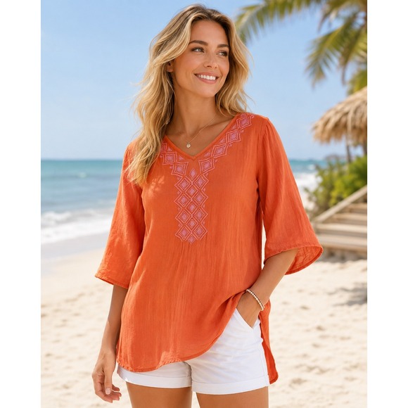 Lilly Pulitzer for Target Tops - Lilly Pulitzer for Target Orange Embroidered Gauze Tunic Top Womens Small S/P
